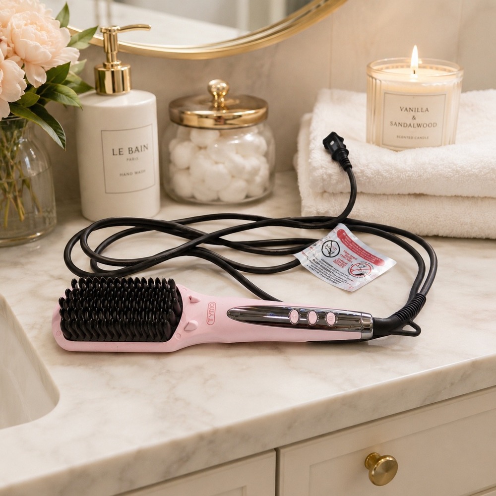 TYMO Ring Hair Straightening Brush Pink Ionic Heated Comb HC100 Straightener